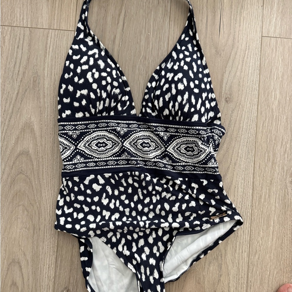 Navy and White Patterned Swimsuit